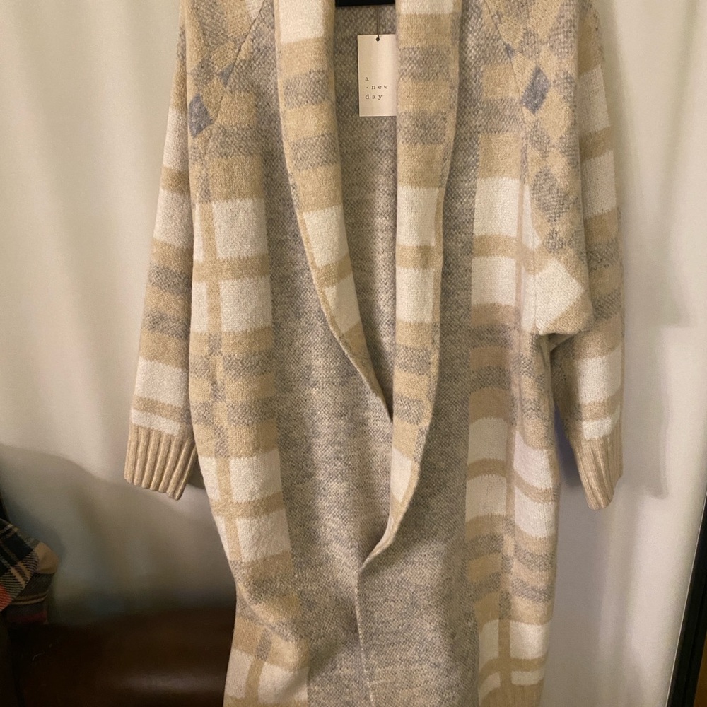 Only Tan and Cream Striped Cardigan Sweater
